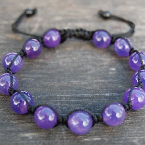 Amethyst Bracelet,Purple Gemstone Bracelet,8mm Amethyst Beads,Shamballa Bracelet,Gemstones,Stretch Bracelet,Boho,Men,Women,Special Gift