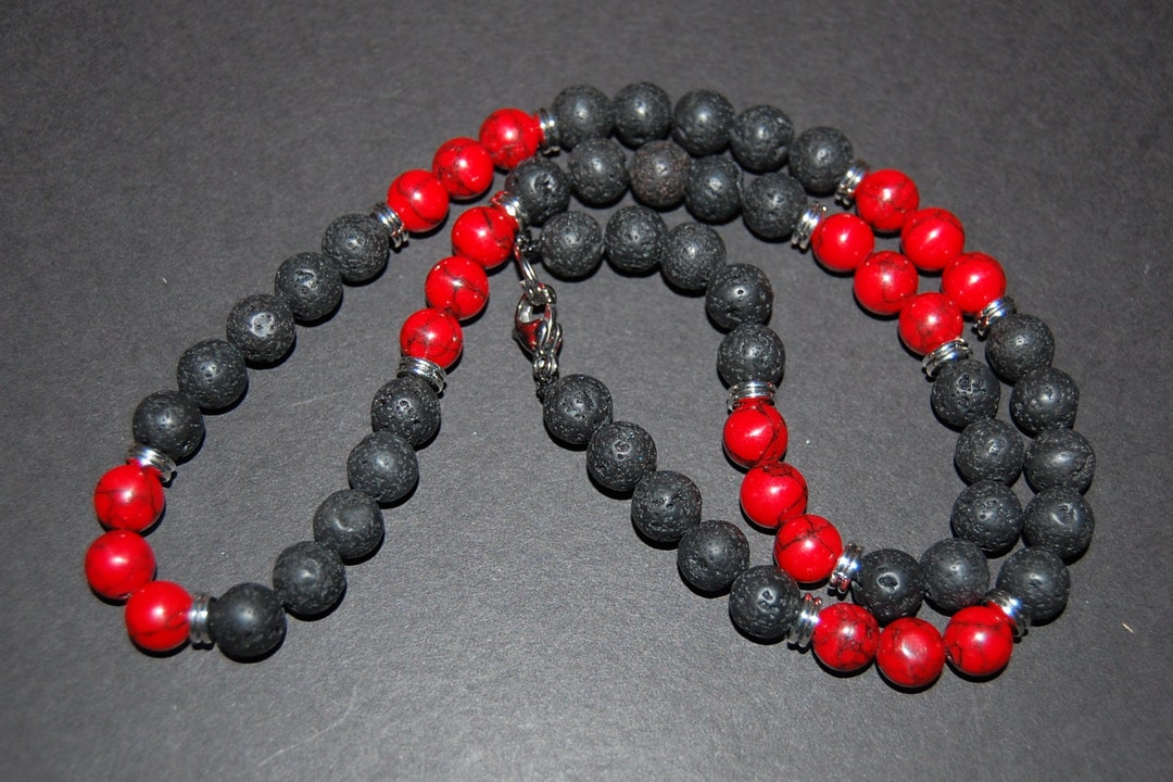 Lava Necklace,lava Stone Necklace,lava and Red Howlite 8mm Beads,lava ...