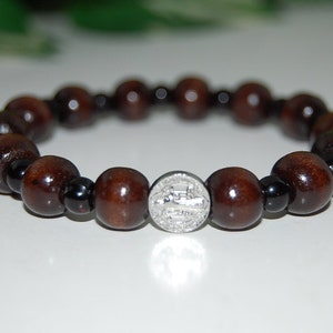 St.Benedict Bracelet, Brown 10mm Wood Beads Bracelet ,Benedictine Blessing Bracelet,Silver Medal,Fit All,Men,Women,Pray,Wish Bracelet