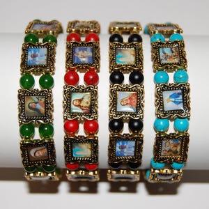 Bracelet saints, bracelet chrétien catholique, bracelet en or, bracelet de Jésus, Marie, anges, bracelet St, stretch, bracelet de prière, cadeau religieux