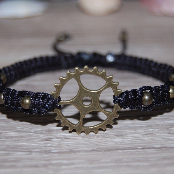 Steampunk Bracelet,Gear Wheel Charm Bracelet,Cogwheel,Unisex,Bicycle Sprocket Bracelet,Cycling Gear Bracelet,Drawstring Bracelet,Men,Women