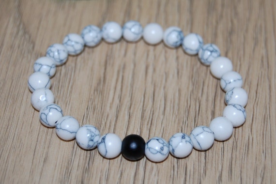 Bracelet Perles Howlite Blanche Naturelle - Sur Mesure Homme/femme - Fait Main En France - 6mm