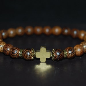 Cross Bracelet,Wood Beads,Wood Bracelet,Elastic,Wood Cross Bracelet,Pray Bracelet,Men,Women,Protection,Beaded Bracelet,Christian Bracelet