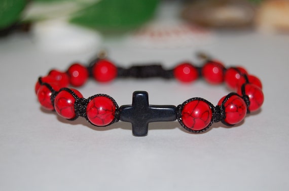 Red Beaded Cross Bracelet Red Beaded Cross Bracelet