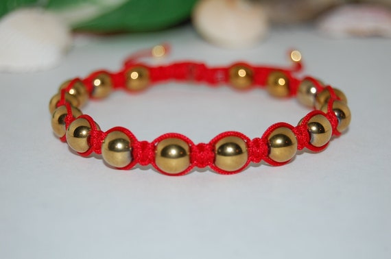 Lucky Red String Braided Gold Bead Adjustable Shamballa Bracelet - Blue  Evil Eye | eBay