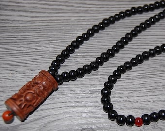 Drachen Halskette, Holz Halskette, Holz Drachen Anhänger, Holz geschnitzten Drachen,Mala Halskette,Männer,Frauen,Spiritualität,beten,Yoga,Schutz,Meditation