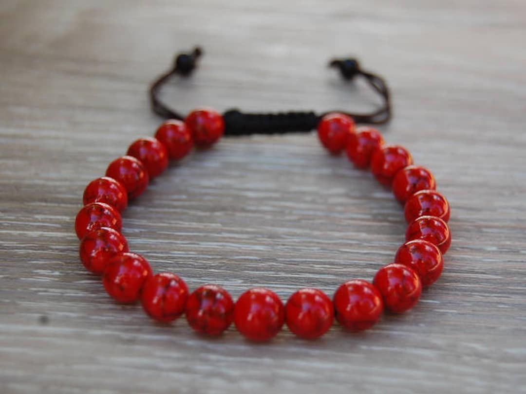 Bracelet En Howlite Rouge - Pierre Semi-précieuse - Méditation, Relaxation