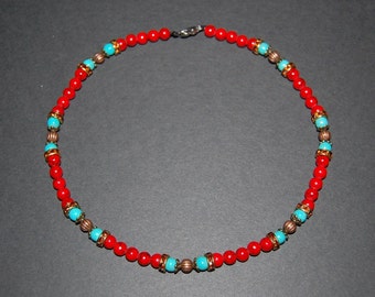Collana in Howlite rossa, collana con perline piccole da 6 mm, collana con perline sottili, collana rossa, collana girocollo, collana con perline corte, regalo