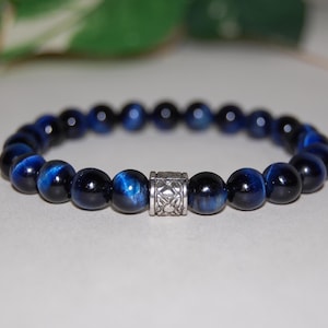 Blue Tiger Eye Bracelet,Tiger Eye Gemstone 8mm Beads,Elastic Bracelet,Men,Women,Tiger Eye Gemstone Bracelet,Blue Tiger Eye,Healing Bracelet