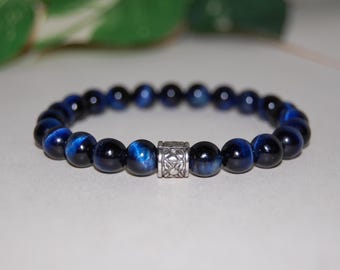 Blue Tiger Eye Bracelet,Tiger Eye Gemstone 8mm Beads,Elastic Bracelet,Men,Women,Tiger Eye Gemstone Bracelet,Blue Tiger Eye,Healing Bracelet