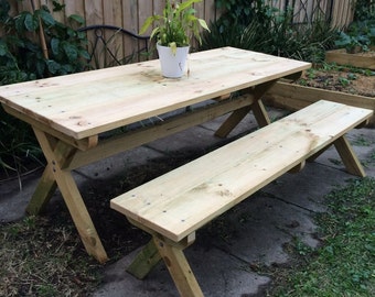 Metric version X-leg picnic table and bench - woodworking plans -