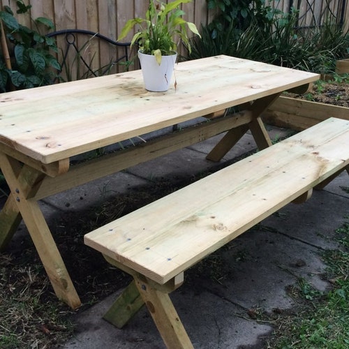 Metric Version Xleg Picnic Table and Bench Woodworking Etsy