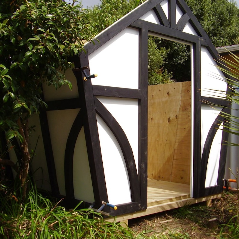 diy tudor-style 8x7 shed woodworking plans etsy