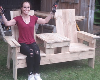 Plans for a two seater bench with built in table made of 1×6 lumber