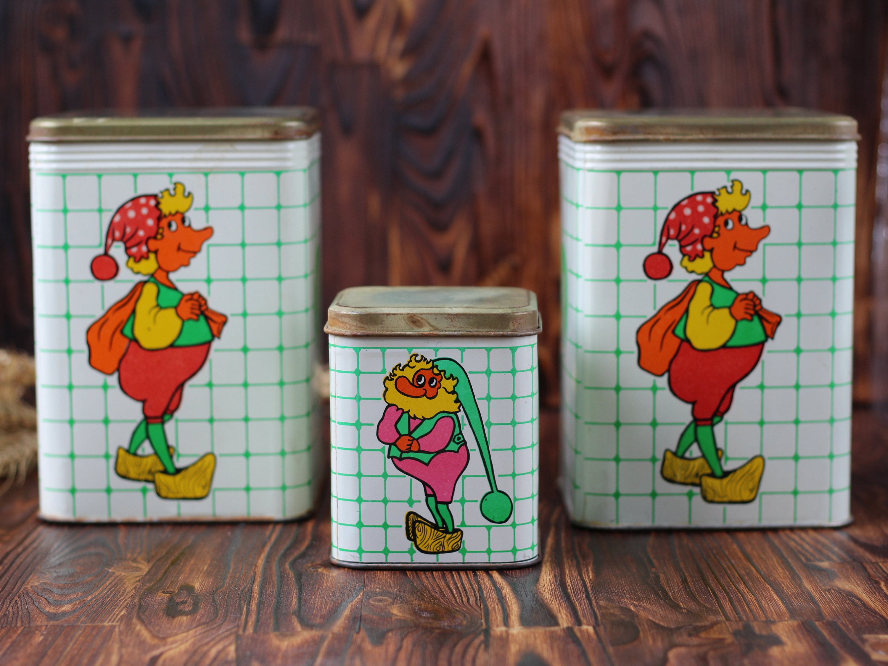 Set of 3 Rare Vintage Kitchen Containers With Gnomes Pictures Etsy