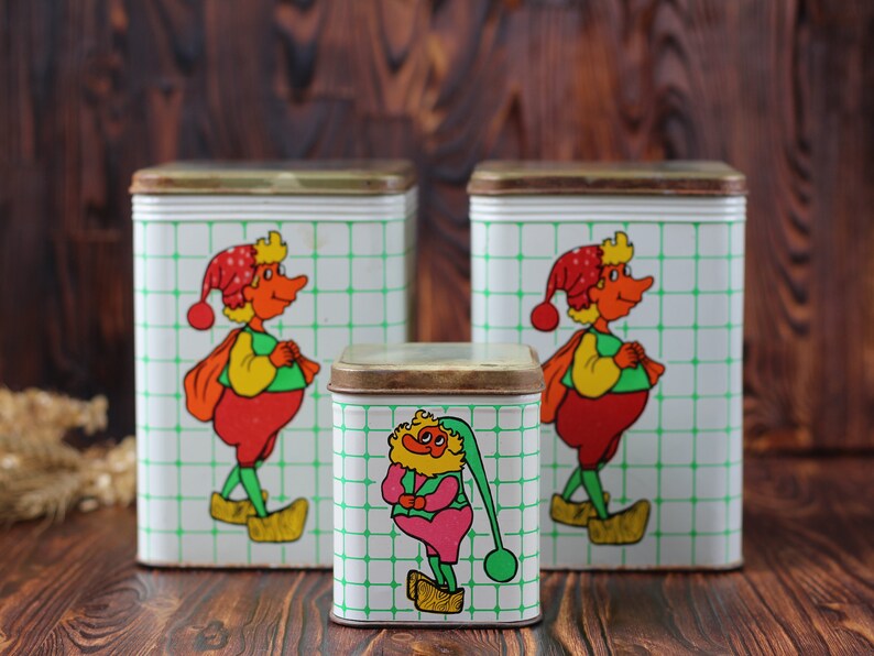 Set of 3 Rare Vintage Kitchen Containers With Gnomes Pictures Etsy