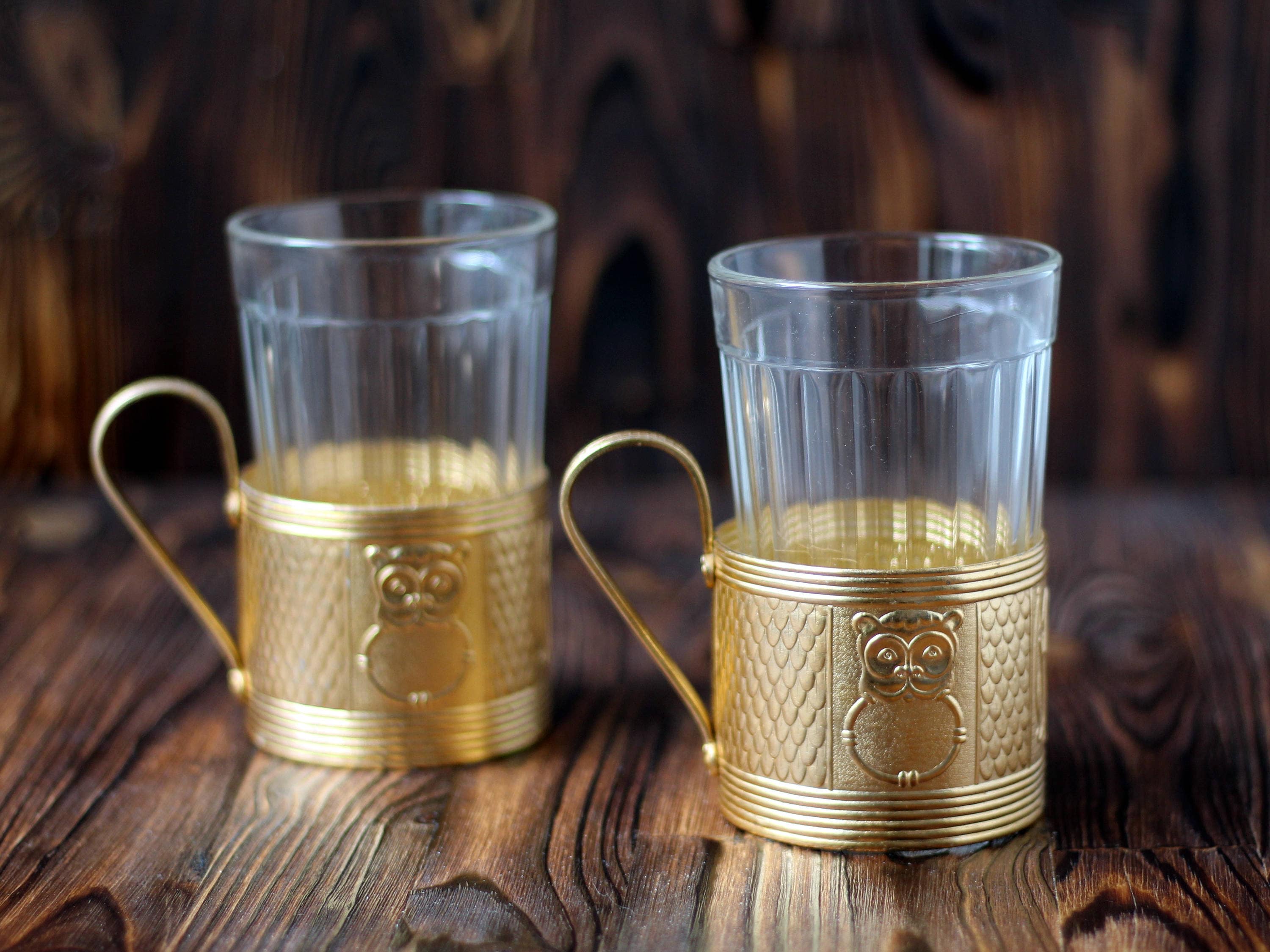 Set of 2 Vintage Soviet Russian Tea Glasses & Holders 70s Etsy