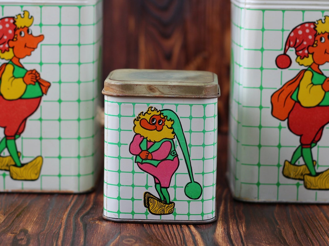 Set of 3 Rare Vintage Kitchen Containers With Gnomes Pictures Etsy