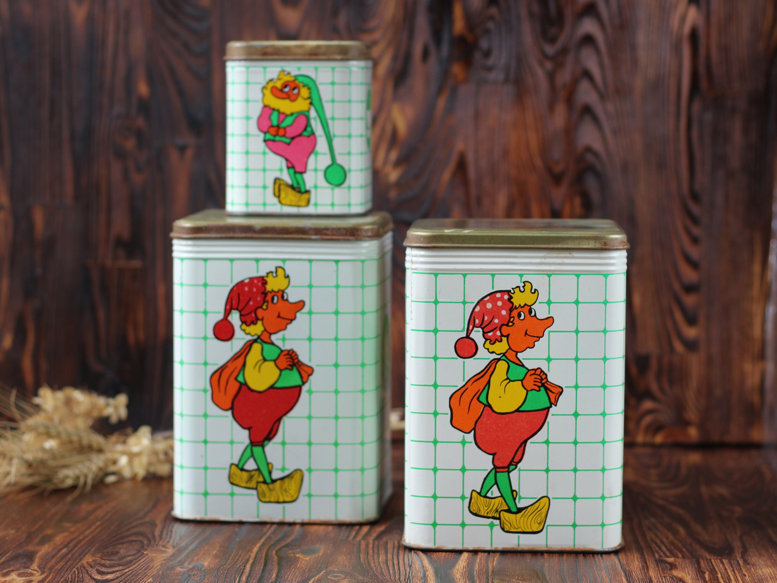 Set of 3 Rare Vintage Kitchen Containers With Gnomes Pictures Etsy