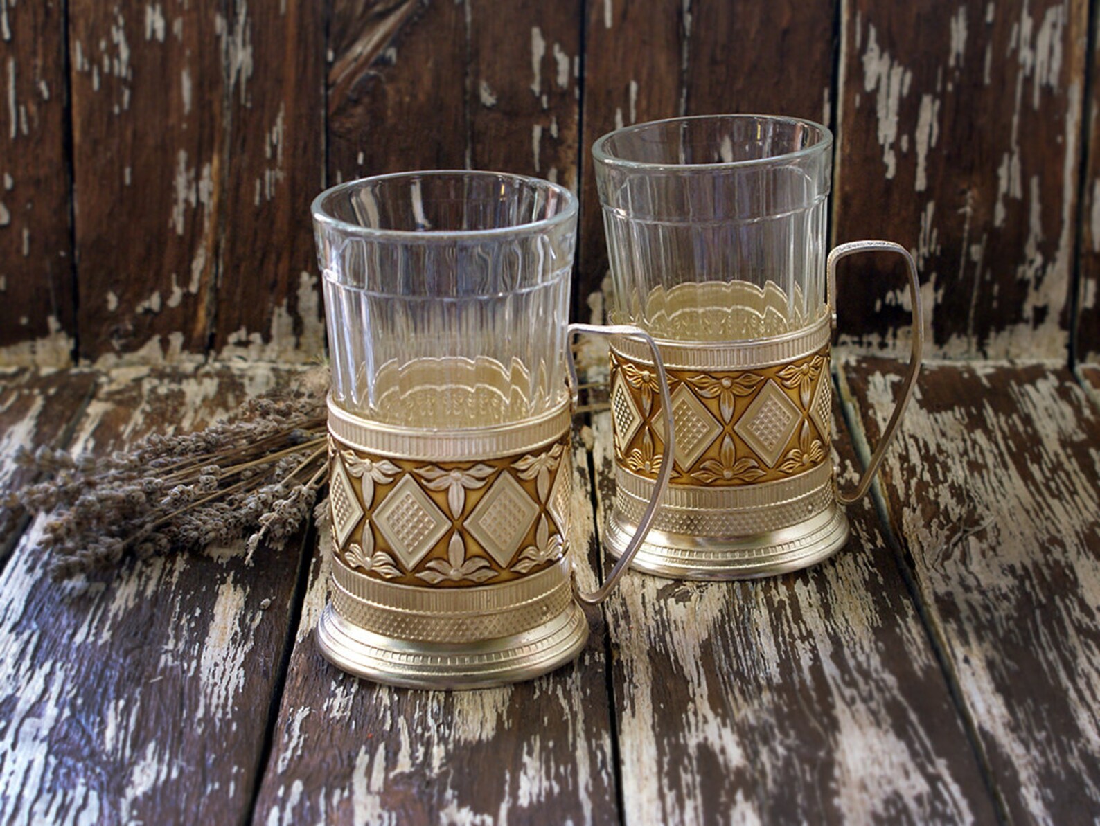 Set of 2 Vintage Soviet Russian Tea Glasses & Golden tone Etsy