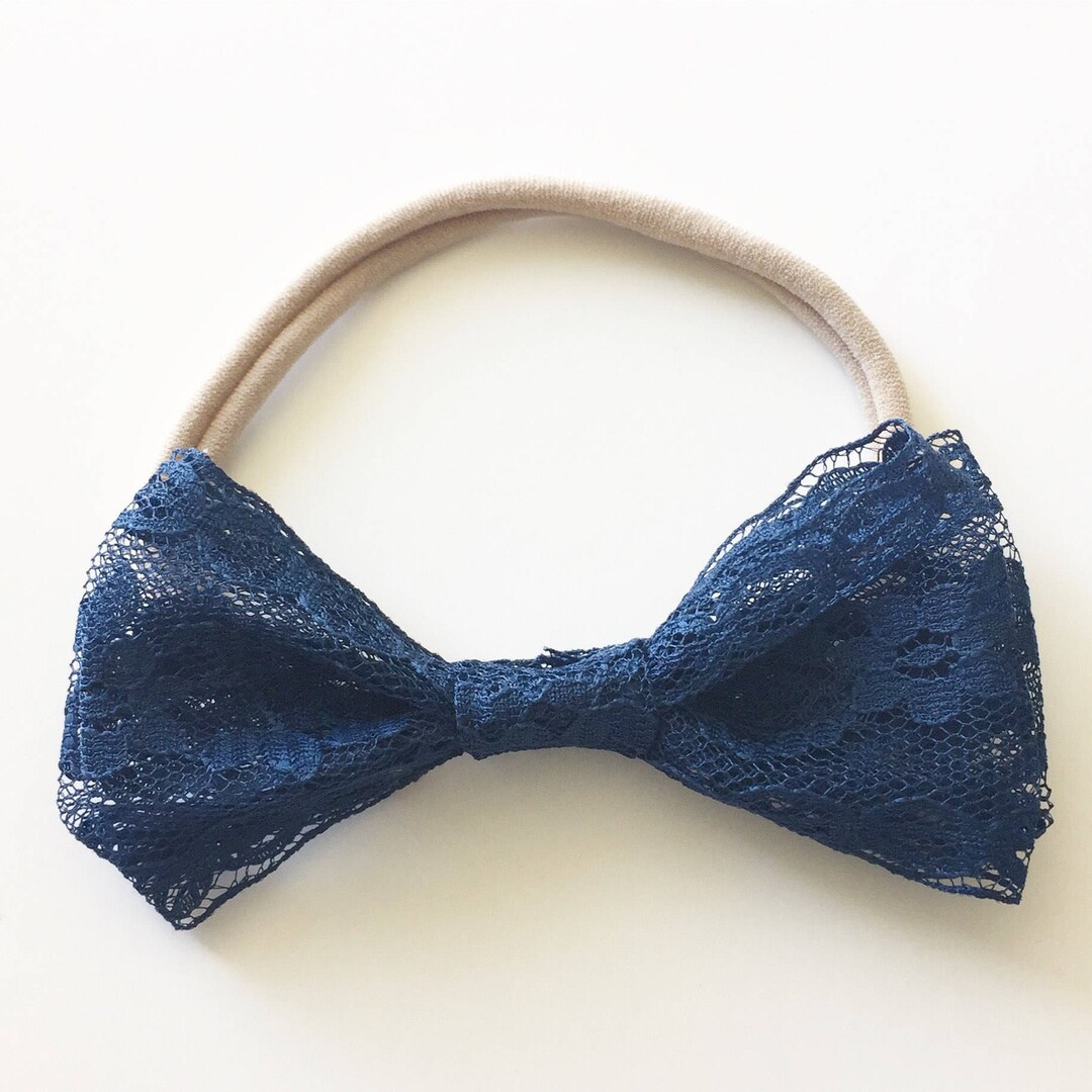 Navy Lace Bow Clip// Lace Bow//lace Headband// Navy// Nylon Etsy