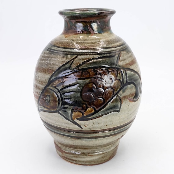 金城次郎作 魚文花瓶 壺屋焼 壺花入 - Etsy 日本