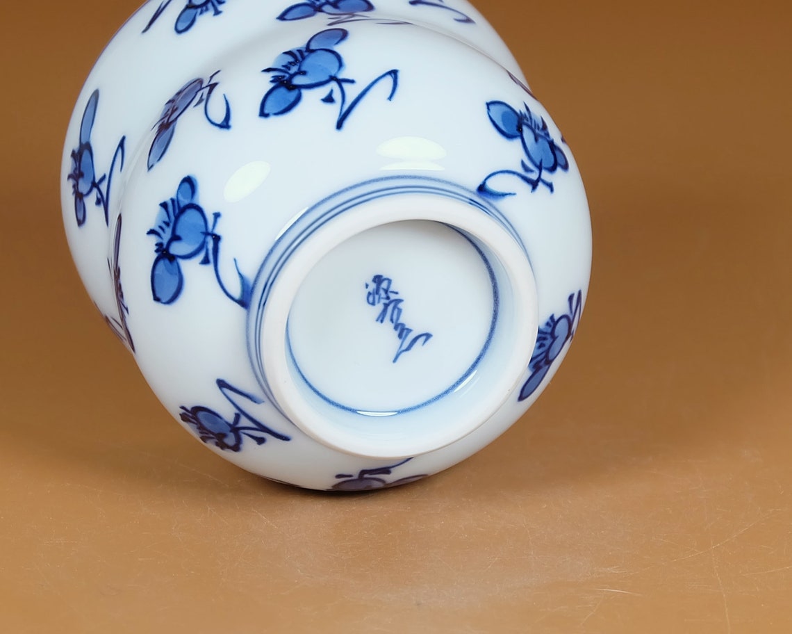 Japanese Tea cup Blue and White Plum blossom by Genemon kiln Etsy