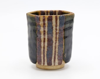 Japanese Tea cup 160ml Ao-Oribe Copper Green glaze Stripe design Oribe ware Teacup Yunomi, Nippon2You