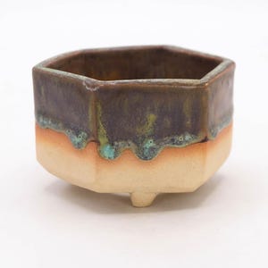 Japanese Bonsai Pot, Hexagonal Planter Drip Glazed