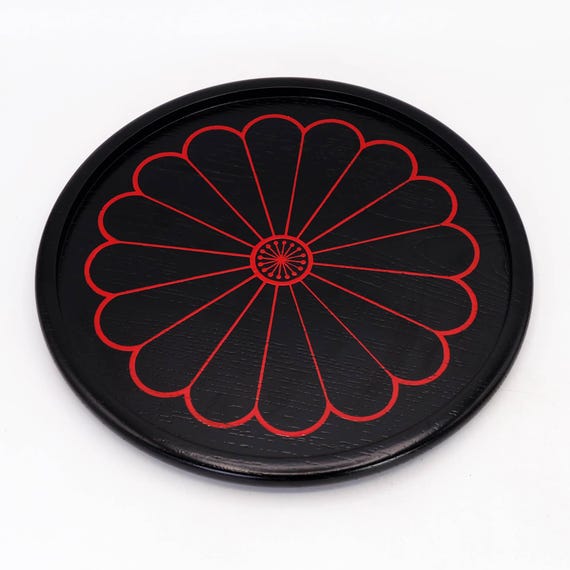 漆塗り木製トレー：黒漆、赤菊文様 - Etsy 日本