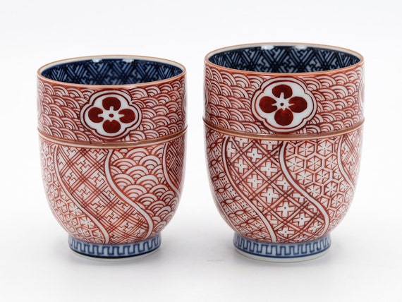 京焼 湯呑み 赤絵祥瑞文様 湯呑 西峯松岡作 - Etsy 日本