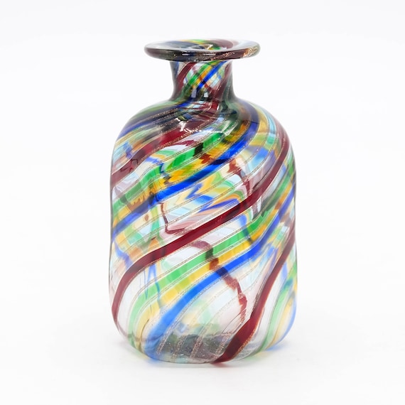 工芸品 Murano Glass Vase (Blue & Yellow) Murano Glass Cobalt Blue Amber Vase - Murano Glass - Murano
