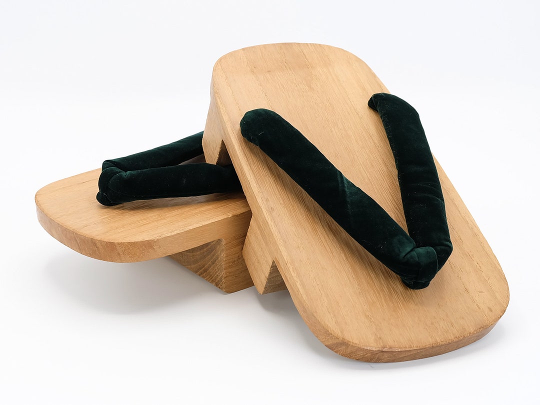 Geta Size 23.3 Cm Dark Green Straps Aizu kiri Paulownia Wood