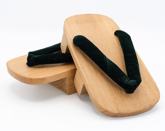 Geta Size 23.3 cm Dark Green Straps Aizu-kiri Paulownia wood Japanese Tradition Footwear Wooden Shoes, Nippon2You