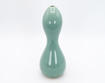 Japanese Celadon Flower Vase Hyotan Gourd shape by Minoru Kato Kyo ware Kabin Hanaire, Nippon2You