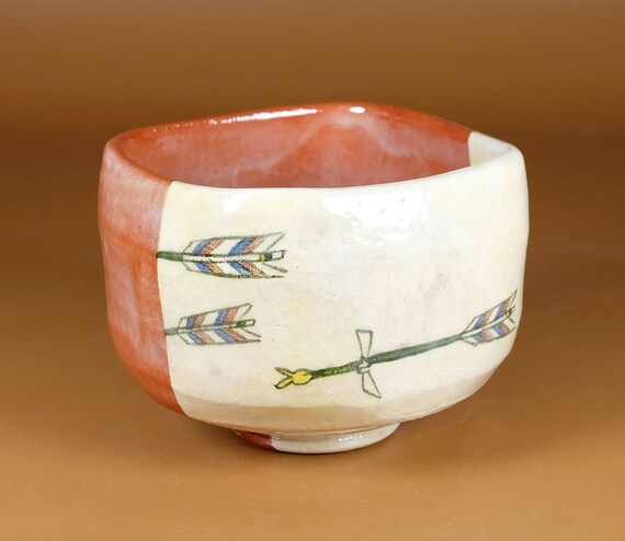 Aka-Raku Chawan Tea bowl Raku ware Nippon2You Taiko Drum Shape