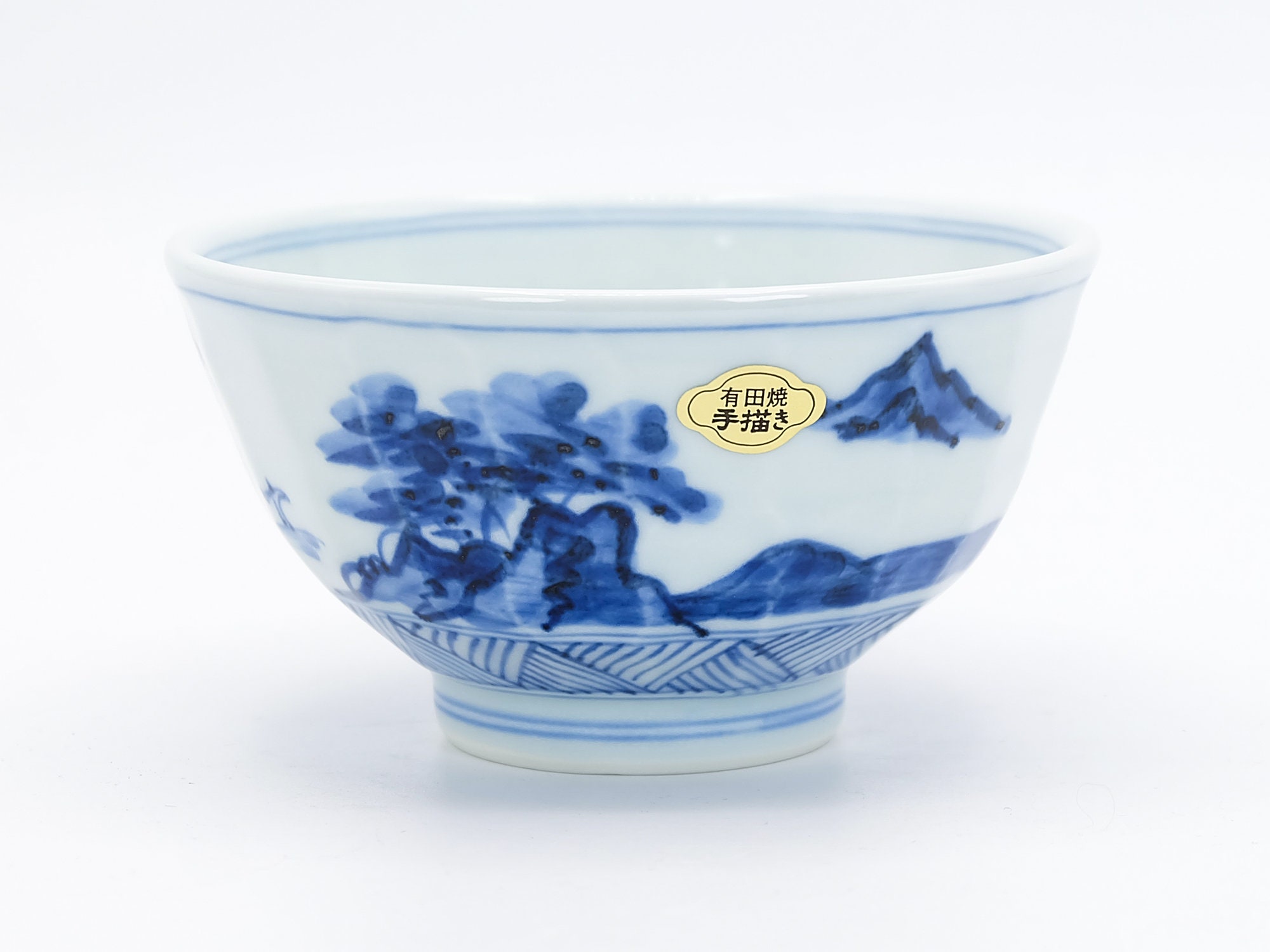 Japanese Rice Bowl Blue and White Sansui Landscape by Oshin Etsy