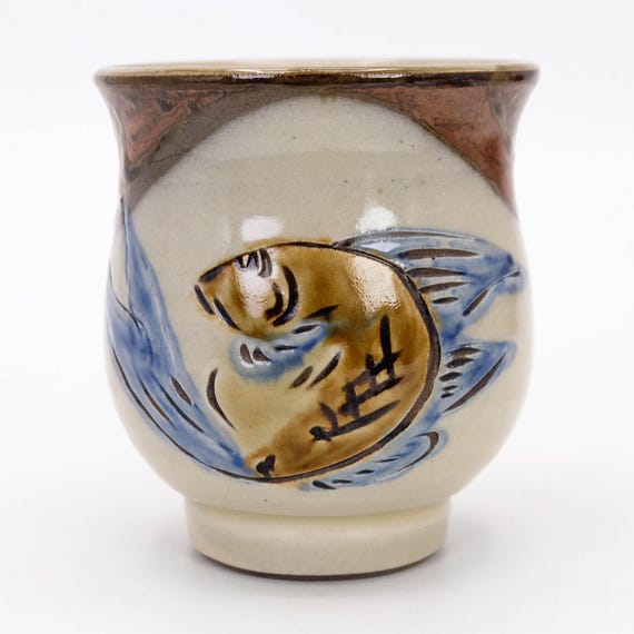 沖縄やちむん 壺屋焼 宮陶房 宮城須美子 海老 魚紋 お猪口3点