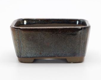 Choukaku Bonsai pot Black Brown Tenmoku glaze Rectangle shape, Nippon2You