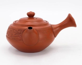 Kyusu Teapot 150ml Shudei Red clay Dragon design by Yamazen Watanabe Tokoname ware, Nippon2You
