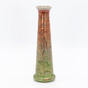 Vintage Kutani Ware Porcelain Vase: Red Green Glaze, Gold Leaf Design