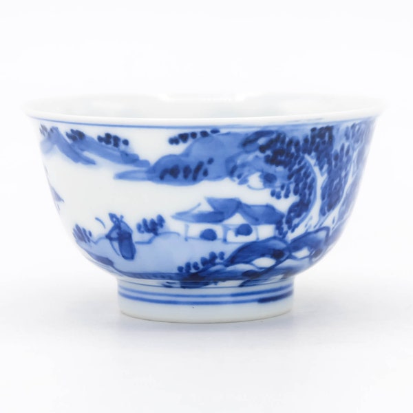 Japanese Tea cup 100ml Blue and White Sometsuke Landscape Sansui by Heian Koho Kyo ware Porcelain Teacup Yunomi, Nippon2You