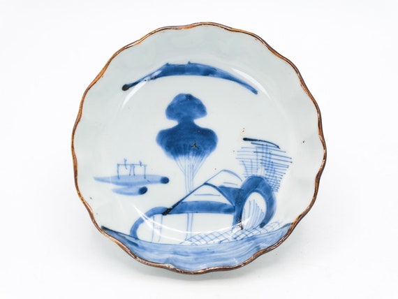 アンティーク古伊万里焼 椀：江戸時代 青花山水図 - Etsy 日本