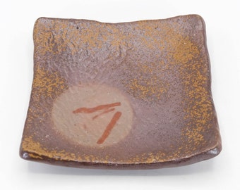 Japanese Pottery Plate Square shape by Kimura Toho Bizen ware Goma Botamochi, Nippon2You