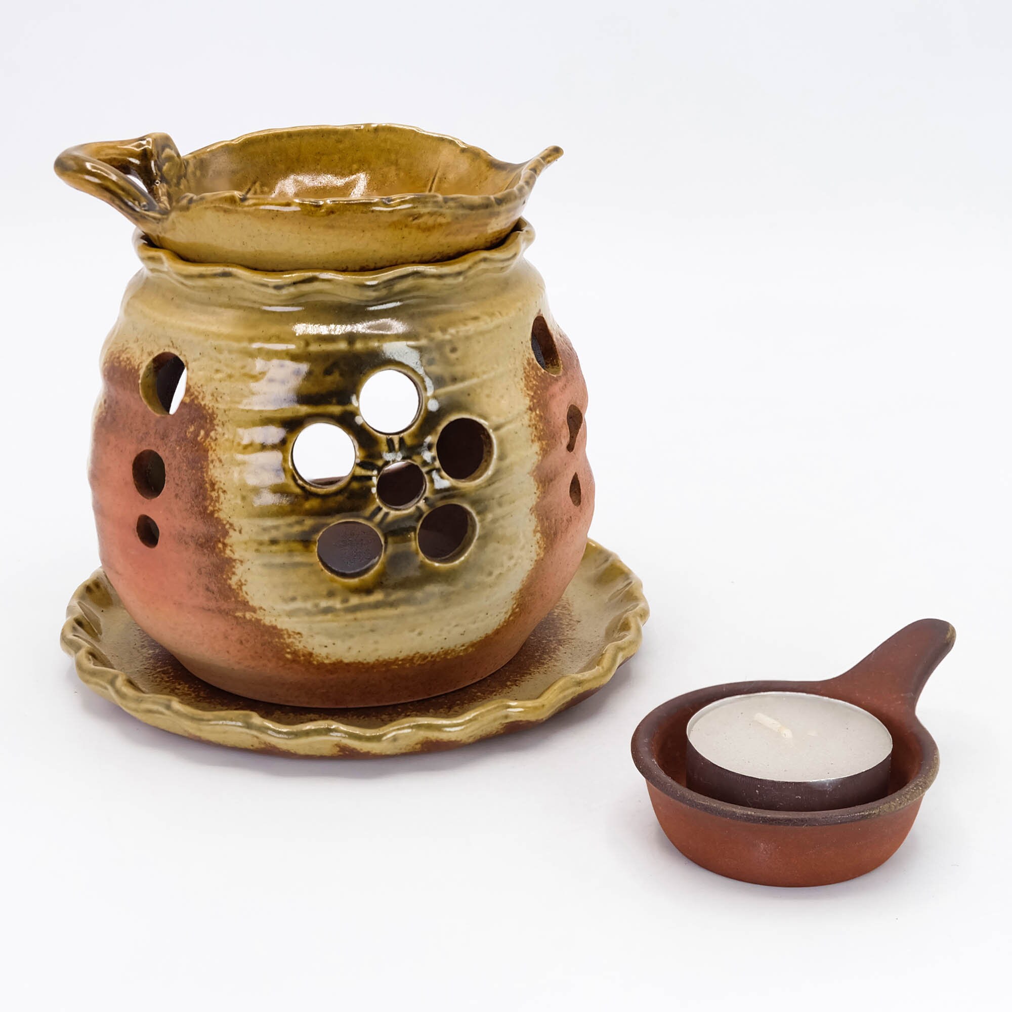 Japanese Tea Incense Burner Plum Blossom Openwork Tokoname Ware
