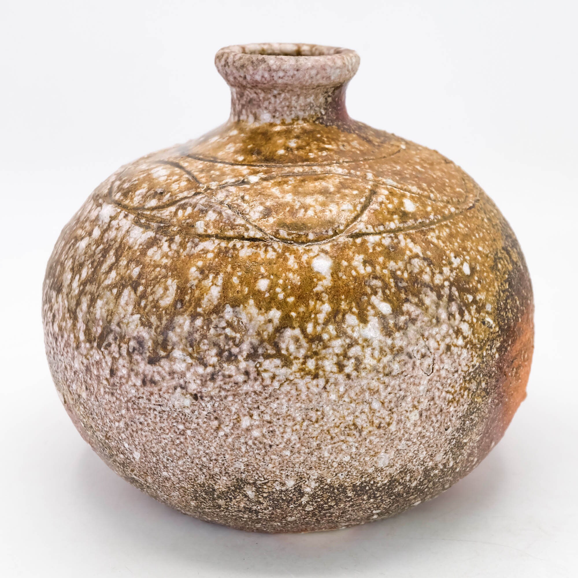 Japanese Wood Fired Pottery Flower Vase Shigaraki Ware Yohen Japanese Wood Fired Pottery Flower Vase Shigaraki Ware Yohen
