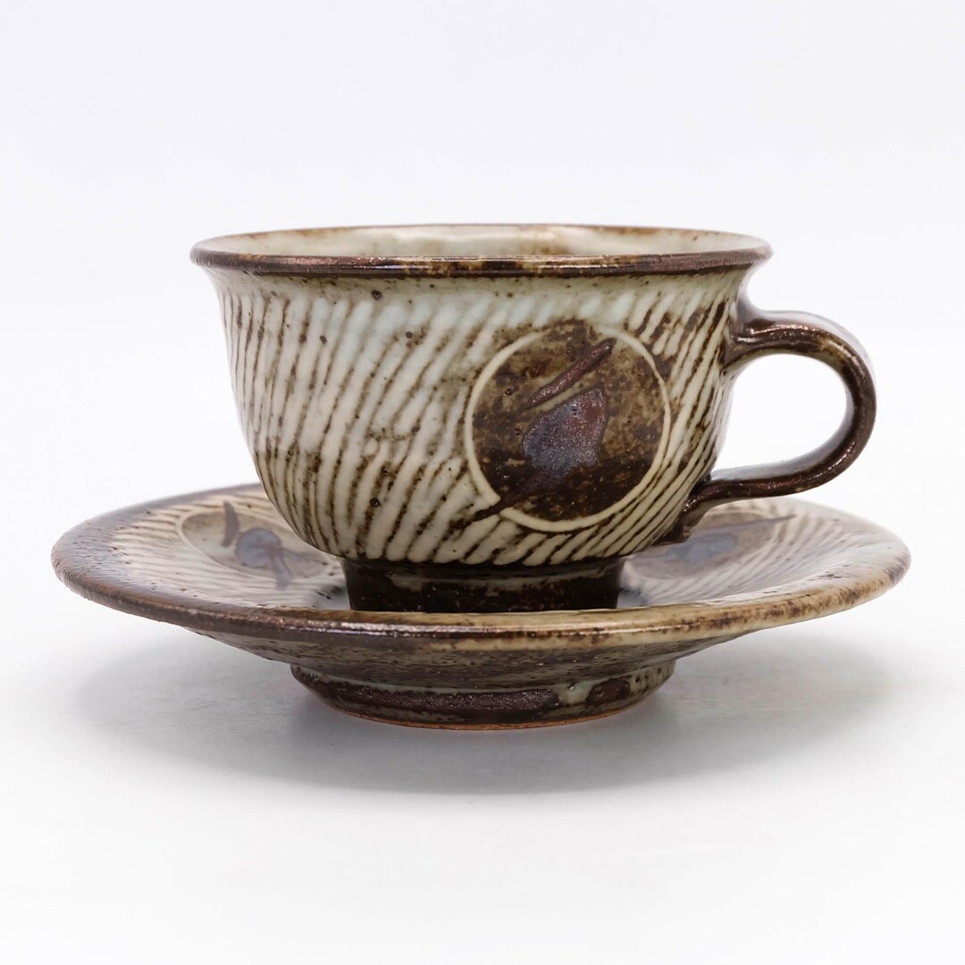 Japanese Cup and Saucer Mashiko Ware by Tatsuzo Shimaoka Jomon