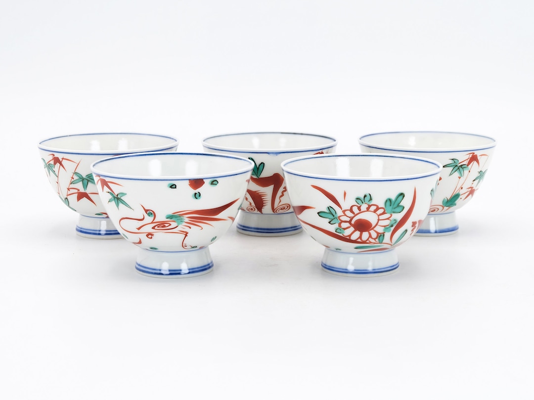 Kyo Ware Tea Cup Set: Vintage Aka-e Porcelain Yunomi (70ml) - Etsy