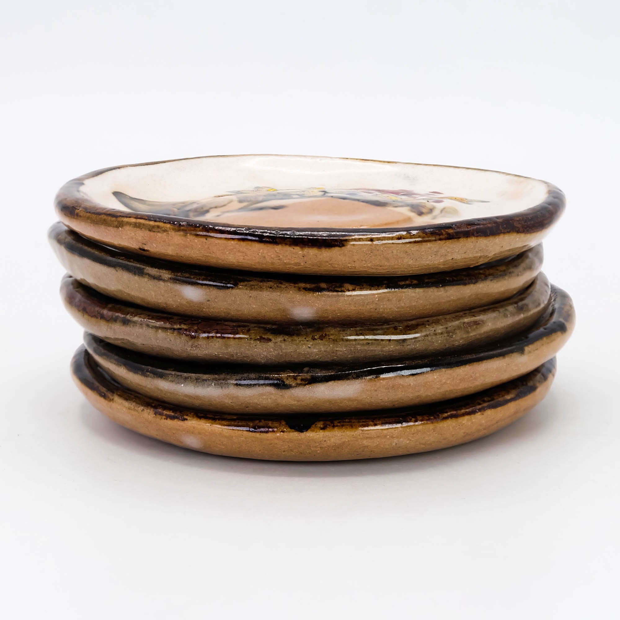 江戸時代 清水七兵衛(晩年の作) 織部調輪花小皿 陶胎 江戸