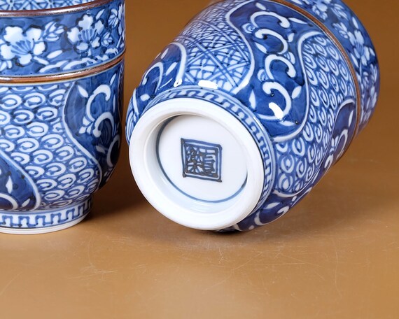京焼 蓋付き湯呑み 染付青白湯呑セット - Etsy 日本